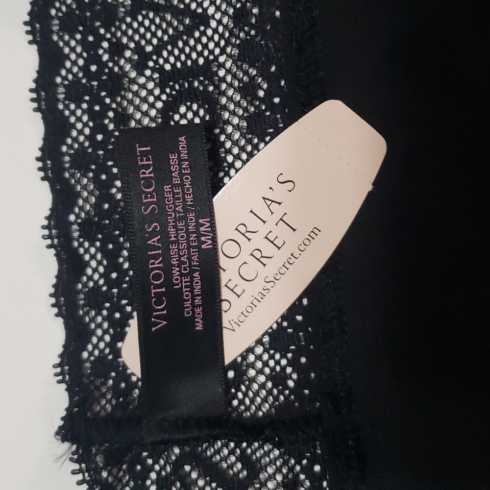 NWT Victoria's Secret Black Cotton Lace Waist Hiphugger size M - Picture 3 of 4